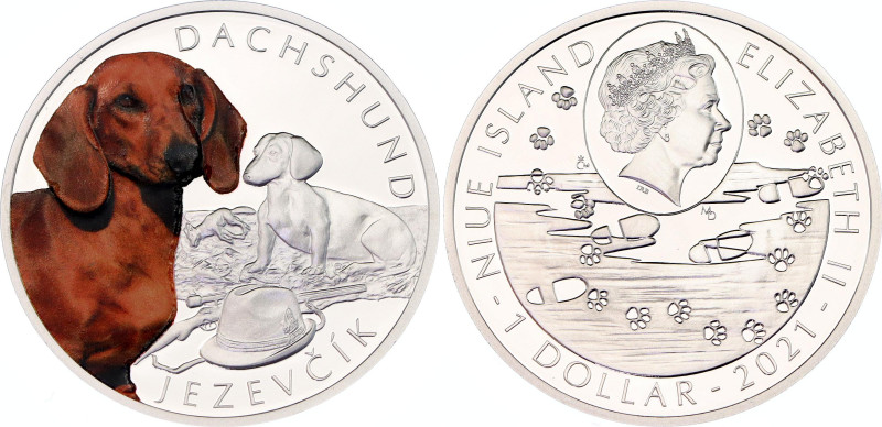 Niue 1 Dollar 2021
N# 280124; Silver., Proof; Dog Breeds - Dachshund; Mintage 1...