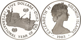 Solomon Islands 5 Dollars 1983
KM# 16, N# 69282; Silver., Proof; International Year of the Child; Mintage 5775 pcs.