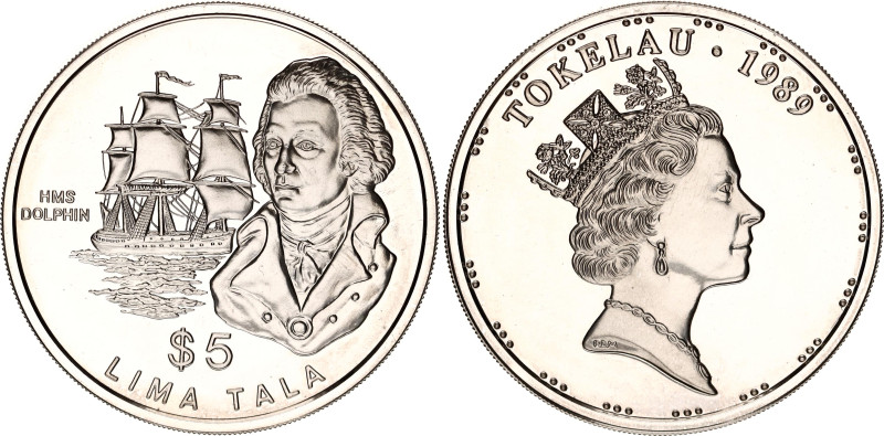 Tokelau 5 Tala 1989
KM# 9 , N# 22209; Silver., Proof; Ship HMS Dolphin, Captain...