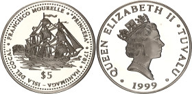 Tuvalu 5 Dollars 1999
KM# 56, N# 319358; Silver., Proof; Ship La Princessa 1781; Discovery of the Island Cocal, Francisco Mourelle; With minor hairli...