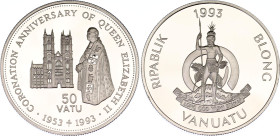 Vanuatu 50 Vatu 1993
KM# 15; N# 45981; Silver; Coronation Anniversary of Queen Elizabeth II; Proof.