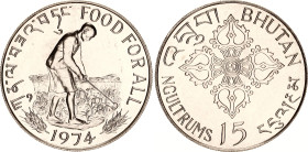 Bhutan 15 Ngultrums 1974
KM# 42, N# 21023; Silver; FAO - Food for all; With Certificate; UNC.