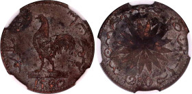British East Indies Singapore 1 Keping 1835 AH 1250 NGC UNC
KM# Tn2, N# 48334; Muled with lotus reverse; Copper; NGC UNC Det. corrosion.