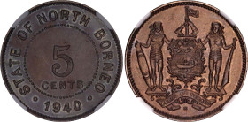British North Borneo 5 Cents 1940 H NGC AU 58
KM# 5, N# 11951; Copper-nickel.