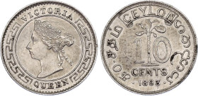 Ceylon 10 Cents 1893
KM# 94, N# 11355; Silver; Victoria; AUNC with minor hairlines.