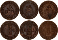 French Indochina 3 x 1 Centime 1885 - 1888
KM# 1, N# 3311; Copper; Mint Paris; VF/XF.