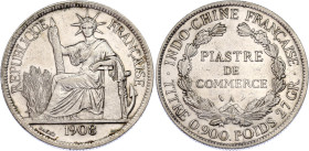 French Indochina 1 Piastre 1908 A
KM# 5a.1, N# 11287; Silver; AUNC/UNC with hairlines.