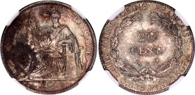 French Indochina 20 Centimes 1901 A NGC UNC
KM# 10, N# 11284; Silver; NGC UNC Det. env. damage.