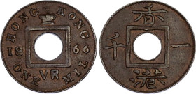 Hong Kong 1 Mil 1866 VR
KM# 3, N# 21696; Victoria; XF+.