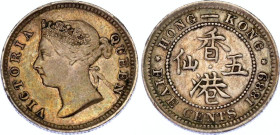 Hong Kong 5 Cents 1889
KM# 5, N# 3079; Silver; Victoria; XF+ with nice toning.