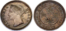 Hong Kong 5 Cents 1891
KM# 5, N# 3079; Silver; Victoria; UNC- with nice toning.