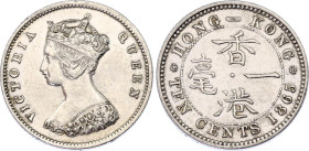 Hong Kong 10 Cents 1865
KM# 6.1, N# 7325; Silver; Victoria; XF.