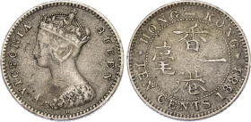 Hong Kong 10 Cents 1883 H
KM# 6.3, N# 7325; Silver; Victoria; VF+.