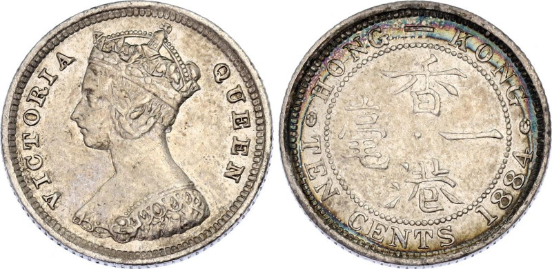 Hong Kong 10 Cents 1884
KM# 6.3, N# 7325; Silver; Victoria; XF.