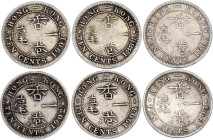 Hong Kong 6 x 10 Cents 1888 - 1904
KM# 6.3, 13; Silver; F/VF.