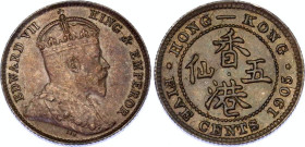 Hong Kong 5 Cents 1905
KM# 12, N# 18653; Silver; Edward VII; UNC with nice toning.