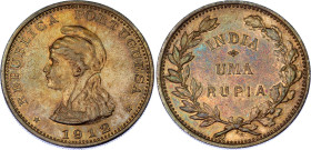 India Portuguese 1 Rupia 1912 /1 Overdate
KM# 18, N# 15168; Silver; XF+ with nice toning & minor hairlines.