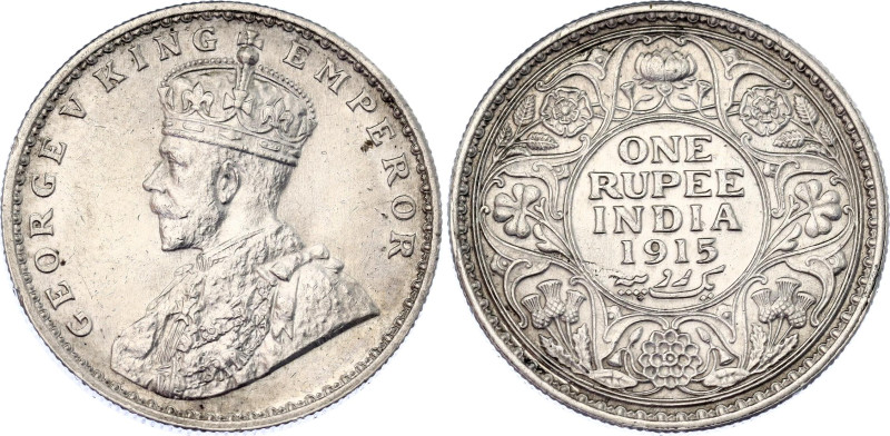 British India 1 Rupee 1915
KM# 524; N# 4851; Silver; George V; Calcutta Mint; U...