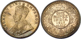 British India 1 Rupee 1917 •
KM# 524, N# 4851; Silver; George V; Bombay mint; UNC with nice toning.