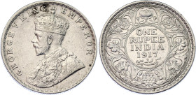British India 1 Rupee 1917 •
KM# 524; N# 4851; Silver; George V; Bombay Mint; AUNC.