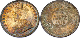 British India 1 Rupee 1919
KM# 524, N# 4851; Silver; George V; UNC with nice toning & minor hairlines.