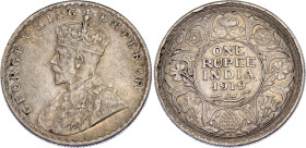 British India 1 Rupee 1919 •
KM# 524; N# 4851; Silver; George V; Bombay Mint; AUNC.