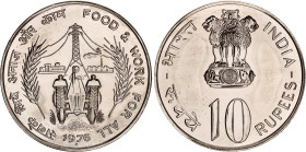 India 10 Rupees 1976
KM# 191, N# 18269; Nickel; FAO - Food and work for all; With Certificate; UNC.