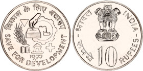 India 10 Rupees 1977
KM# 192, N# 18270; Nickel; FAO - Save for Development; With Certificate; UNC.