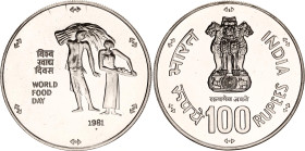 India 100 Rupees 1981
KM# 276, N# 24337; Silver; FAO - World Food Day; With Certificate; AUNC.