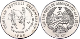 Lao 50 Kip 1988
KM# 32, N# 39937; Silver; 1988 European Football Championship, Germany; UNC.