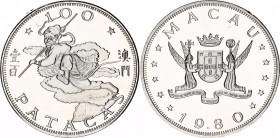 Macao 100 Patacas 1980
KM# 16, N# 47673; Silver., Proof; Year of the Monkey; Mintage 1000 pcs.