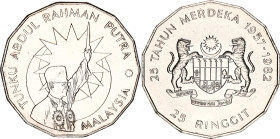 Malaysia 25 Ringgit 1982
KM# 33, N# 39305; Silver; 25th Anniversary of Independence; UNC.