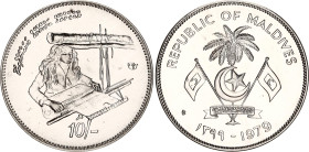 Maldives 10 Rufiyaa 1979 AH 1399
KM# 59, N# 14032; Nickel; F.A.O.; With Certificate; UNC.