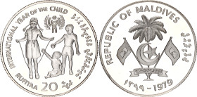 Maldives 20 Rufiyaa 1979 AH 1399
KM# 61, N# 79822; Silver., Proof; International Year of the Child; Mintage 12000 pcs.