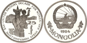 Mongolia 25 Tugrik 1984
KM# 47, N# 113965; Silver., Proof; Decade for Women; Mintage 20000 pcs.