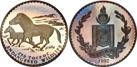 Mongolia 250 Tugrik 1992
KM# 100, N# 86945; Silver., Proof; Przewalski's Horses; Mintage 20000 pcs; with nice toning.