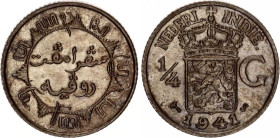 Netherlands East Indies 1/4 Gulden 1941 S
KM# 319, N# 6565; Silver; Wilhelmina; UNC with nice toning.