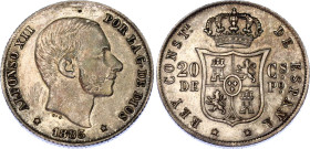 Philippines 20 Centimos 1885 Double Stirke
KM# 149, N# 20042; Silver; Alfonso XII; UNC-, tooled surface.