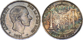 Philippines 50 Centimos de Peso 1881
KM# 150, N# 33991; Silver; Alfonso XII; AUNC with nice toning.