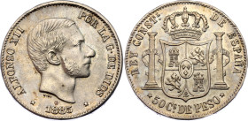 Philippines 50 Centimos de Peso 1885
KM# 150, N# 33991; Silver; Alfonso XII; AUNC.