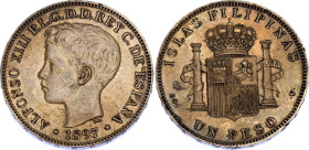 Philippines 1 Peso 1897 SGV
KM# 154, N# 15891; Silver; Alfonso XII; XF+.