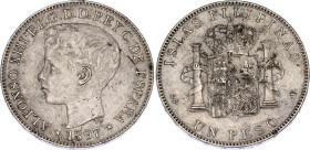 Philippines 1 Peso 1897 SGV
KM# 154, N# 15891; Silver; Alfonso XII; VF.