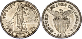 Philippines 20 Centavos 1921
KM# 170, N# 4351; Silver; UNC.
