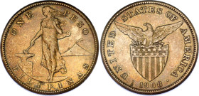 Philippines 1 Peso 1908 S Doubled Strike
KM# 172, N# 4634; Doubled strike on the obverse & reverse; Silver; XF with amazing toning.