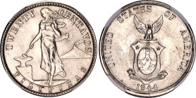 Philippines 20 Centavos 1944 D NGC UNC
KM# 182, N# 7513; Silver; U.S. Administration.