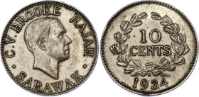 Sarawak 10 Cents 1934 H
KM# 16; Schön# 10; N# 12522; Copper-Nickel; Charles V. Brooke Rajah; Mint: Heaton's Mint, Birmingham; AUNC Toned.
