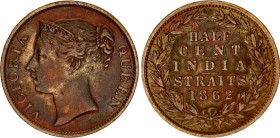 Straits Settlements 1/2 Cent 1862
KM# 5, N# 34024; Copper; Victoria; VF+.