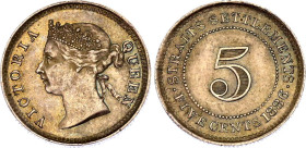 Straits Settlements 5 Cents 1886
KM# 10, N# 15528; Silver; Victoria; UNC with nice toning.