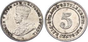 Straits Settlements 5 Cents 1919
KM# 31, N# 12772; Silver; George V; AUNC/UNC with minor hairlines.
