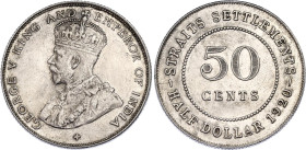 Straits Settlements 50 Cents 1920
KM# 35.1, N# 12778; Cross below bust; Silver; George V; AUNC with minor hairlines.